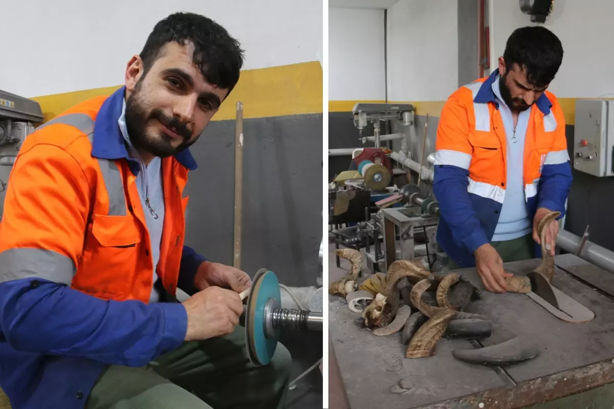 Dizilerden ilham aldı, 10 bin boynuz arasından seçip benzersiz renklerde bıçaklar üretti.