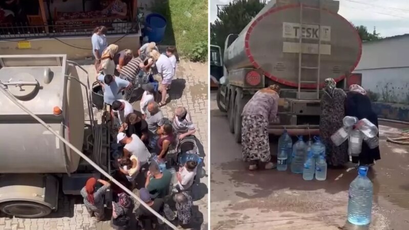Kentteki kriz derinleşiyor! Vatandaşlar tanker ve çeşmenin önünde kuyrukta.