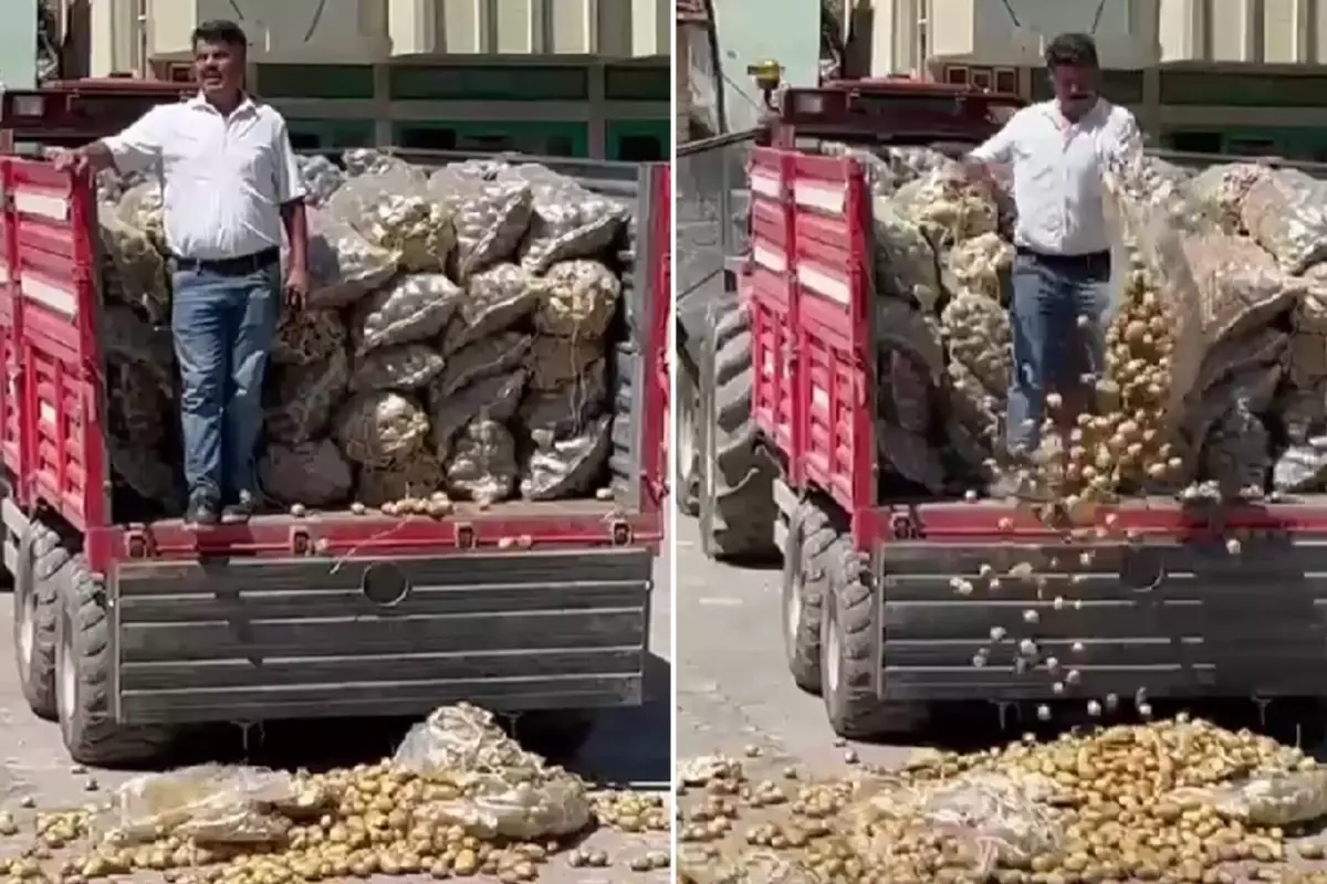 Bir çiftçi, traktörle patatesleri köy meydanına döktü; bakanlık soruşturma açtı.
