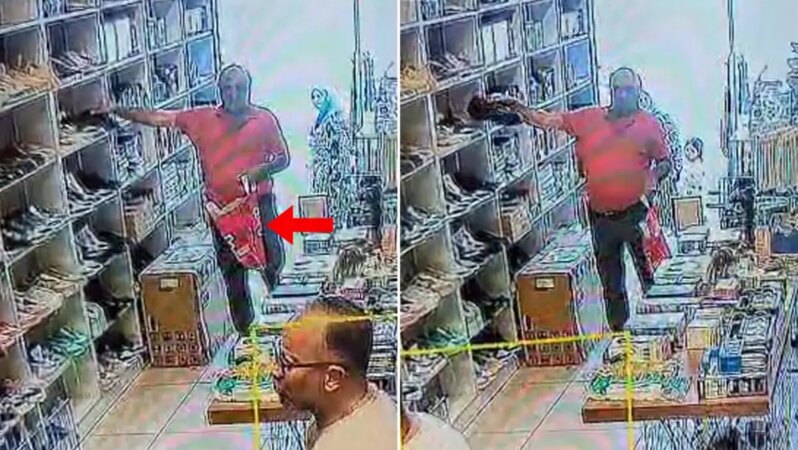 Mağazadan ayakkabı çalan hırsız, rahat tavırlarıyla şaşkınlık yarattı.
