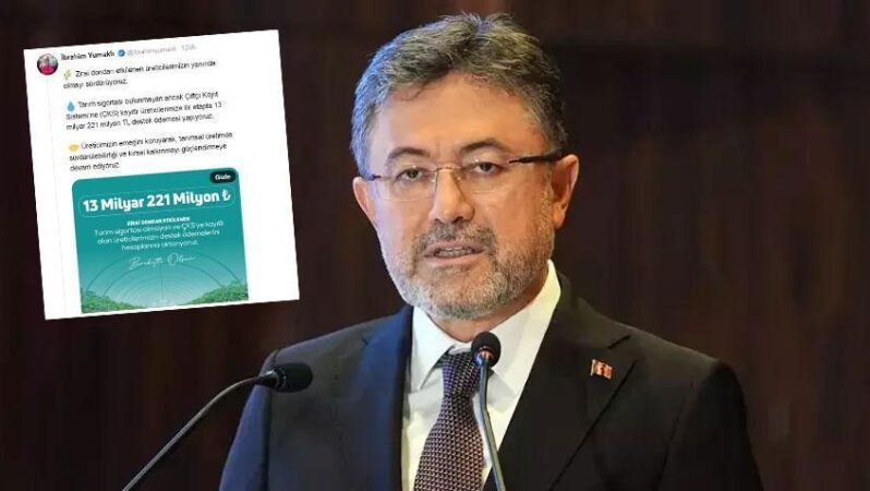 Bakan Yumaklı açıkladı! Zirai dondan etkilenen çiftçilere 13 milyar 221 milyon lira destek sağlanacak.